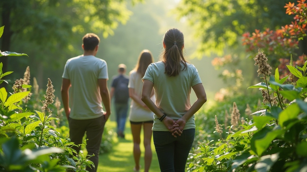 Groene botanische tuin met verscheidenheid aan plantsoorten en bloemen in volle groei