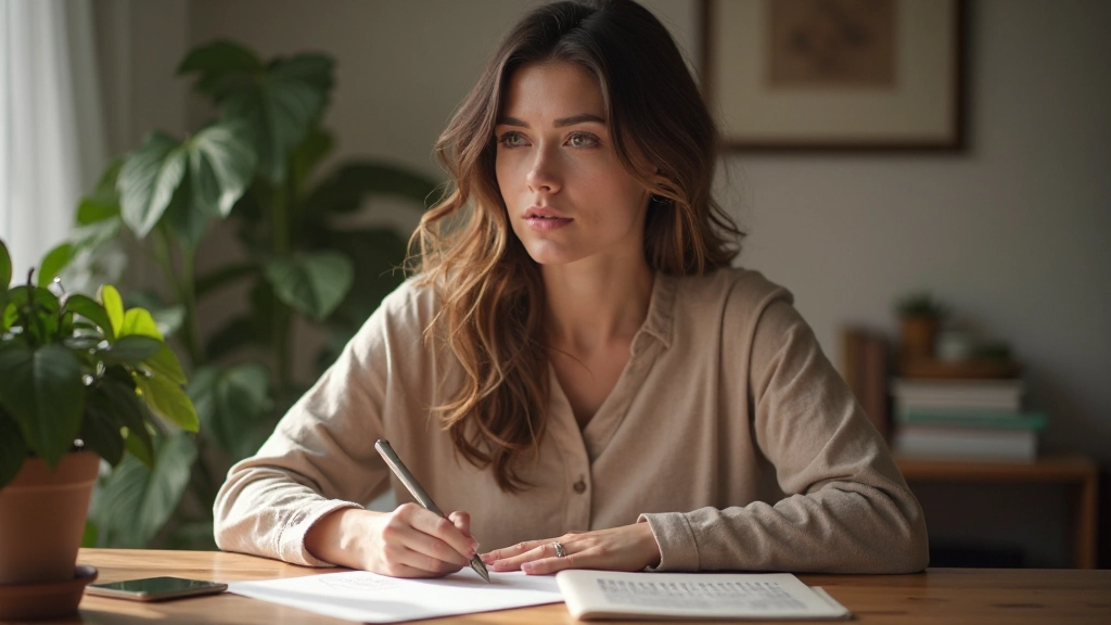 Persoon die notities maakt in een notitieboek met een mindfulness planningskalender