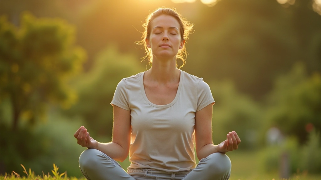 Vrouw in meditatieve houding op rustieke achtergrond met natuurlijke verlichting